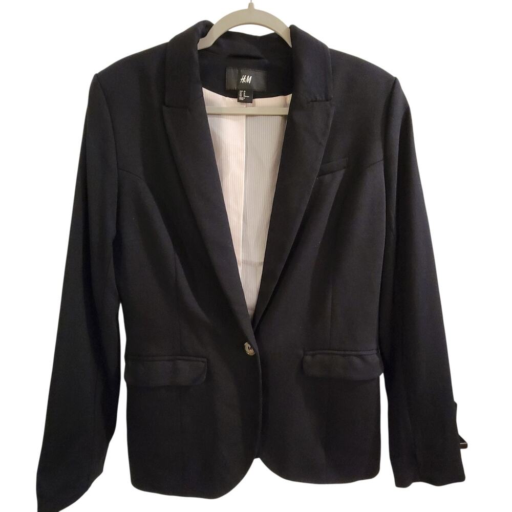 H&M Women’s Black Tailored Blazer Size 10 Single Button Career Workwear